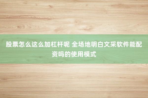 股票怎么这么加杠杆呢 全场地明白文采软件能配资吗的使用模式
