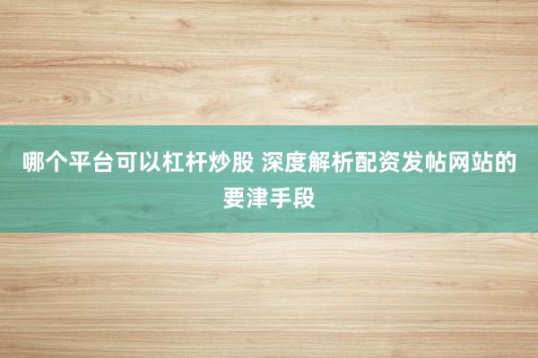 哪个平台可以杠杆炒股 深度解析配资发帖网站的要津手段