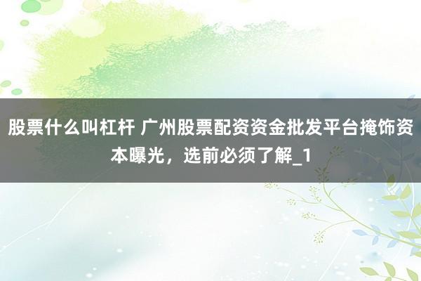 股票什么叫杠杆 广州股票配资资金批发平台掩饰资本曝光，选前必须了解_1