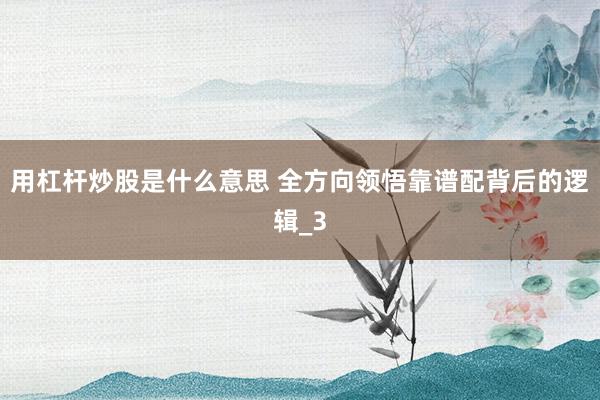 用杠杆炒股是什么意思 全方向领悟靠谱配背后的逻辑_3