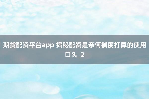 期货配资平台app 揭秘配资是奈何揣度打算的使用口头_2