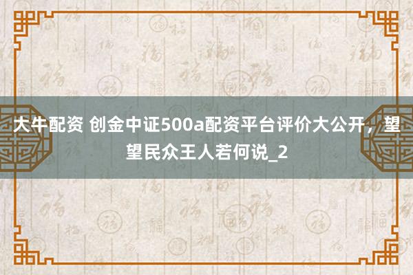 大牛配资 创金中证500a配资平台评价大公开，望望民众王人若何说_2