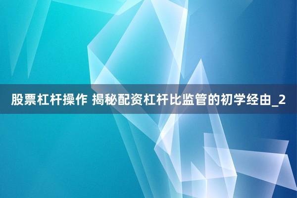 股票杠杆操作 揭秘配资杠杆比监管的初学经由_2